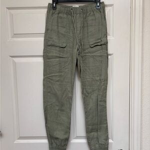 Women's Olive Green Linen Jogger Pants